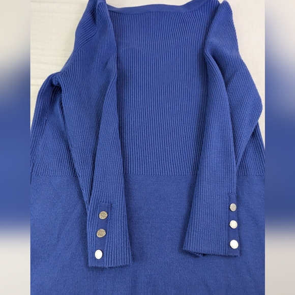 White House Black Market Ribbed Cobalt Blue Cardigan Front Snap Large - Picture 7 of 7